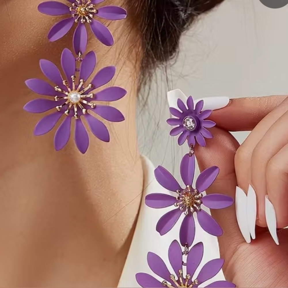 Purple Floral Statement Earrings
